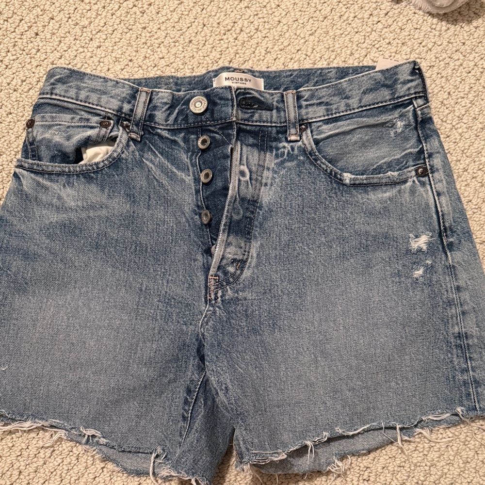 Moussy Vintage High-Rise Cutoff Denim Shorts - Faded Blue